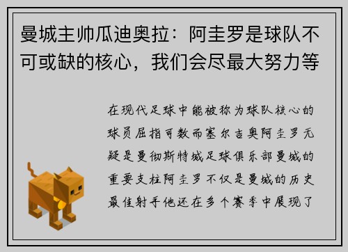 曼城主帅瓜迪奥拉：阿圭罗是球队不可或缺的核心，我们会尽最大努力等待他的回归